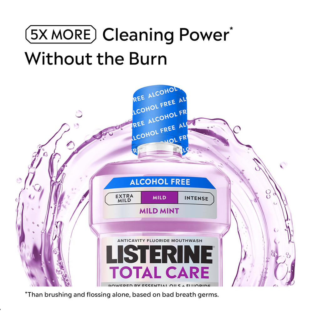 Listerine tapa dosificadora abierta para medir la dosis correctamente