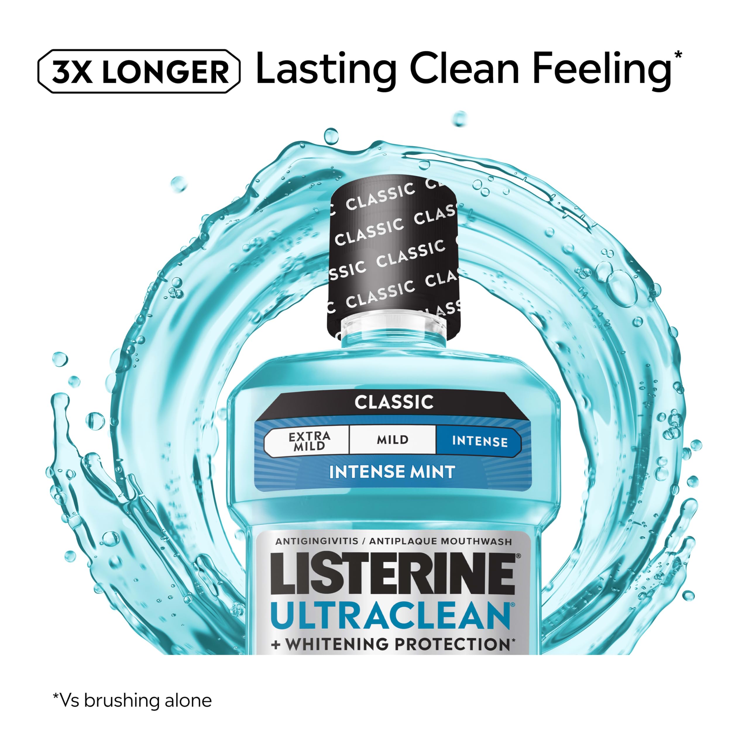 Persona enjuagándose con Listerine para aliento fresco y sensación dental