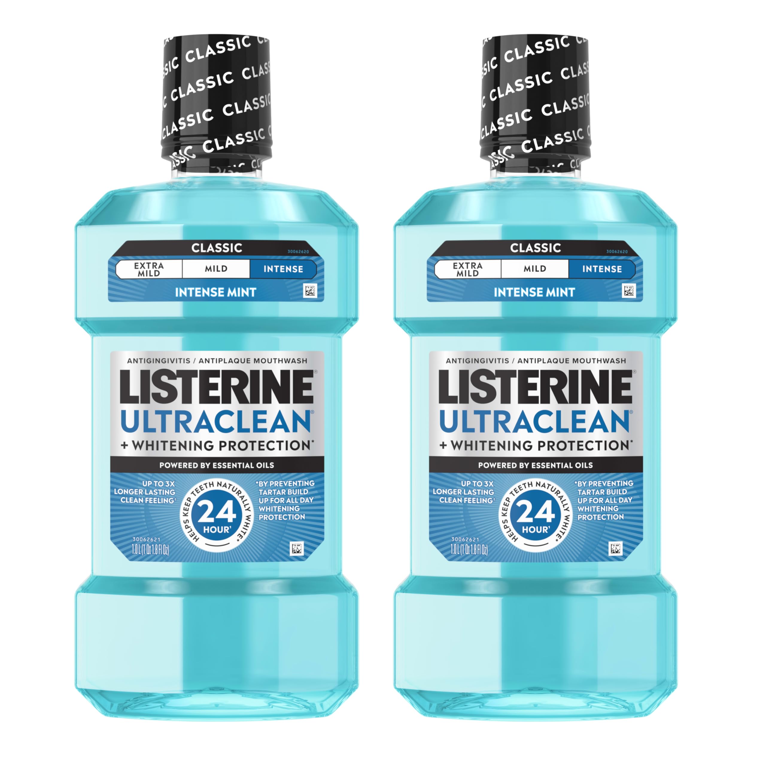 Listerine botella frontal pack doble mostrando tamaño y beneficio conservación