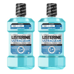 Listerine botella frontal pack doble mostrando tamaño y beneficio conservación