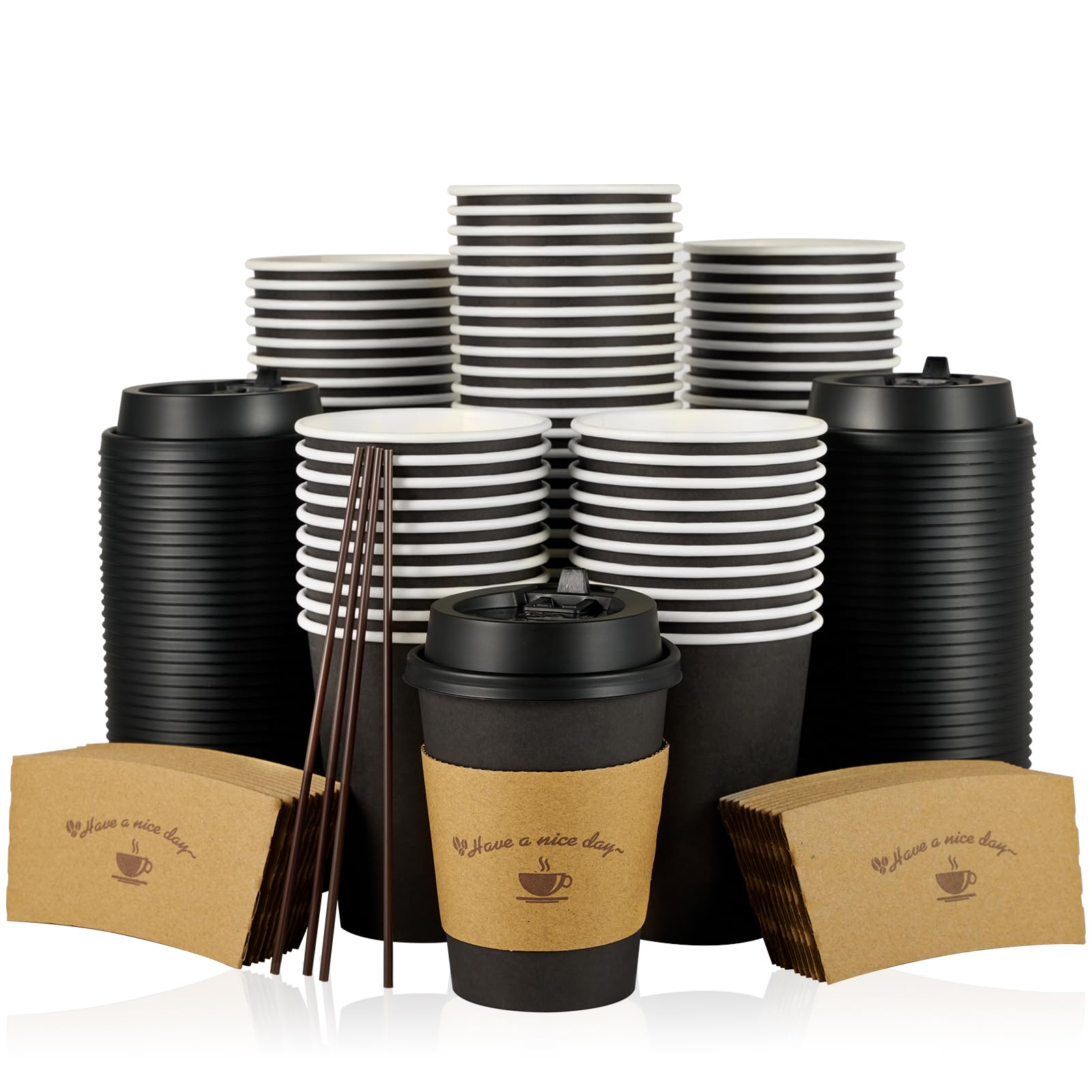 LITOPAK frente del pack mostrando 100 vasos negros y accesorios, conveniencia