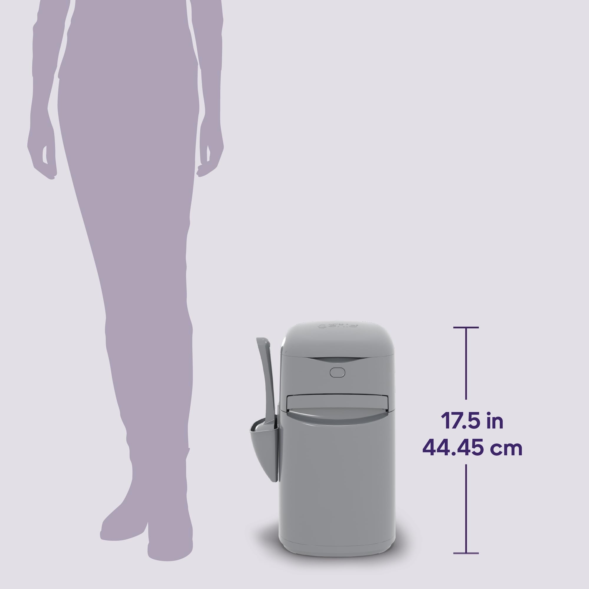 Litter Genie comparación de tamaño con una silla para referencia visual