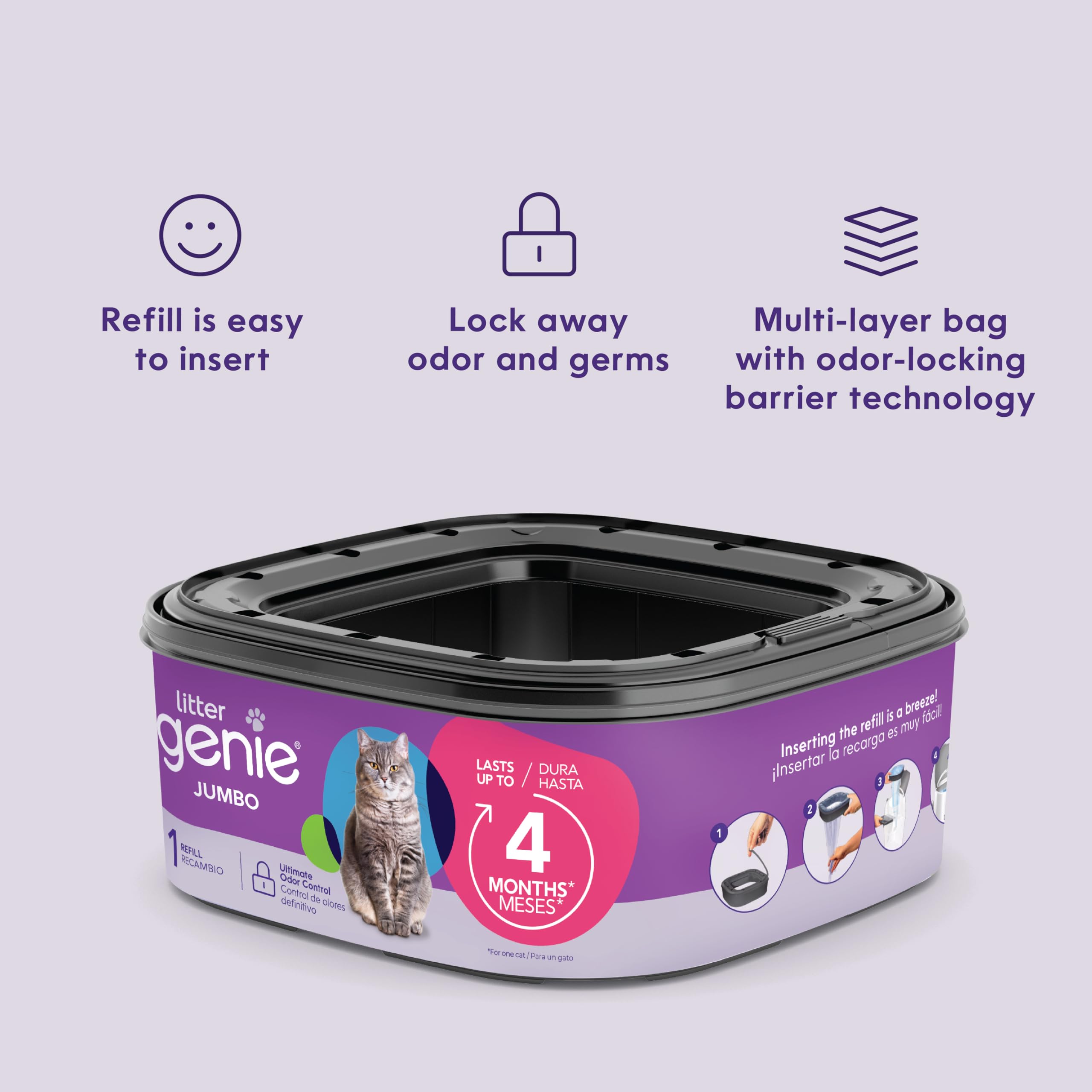 Litter Genie recambio en cocina demostrando uso limpio y sin olores