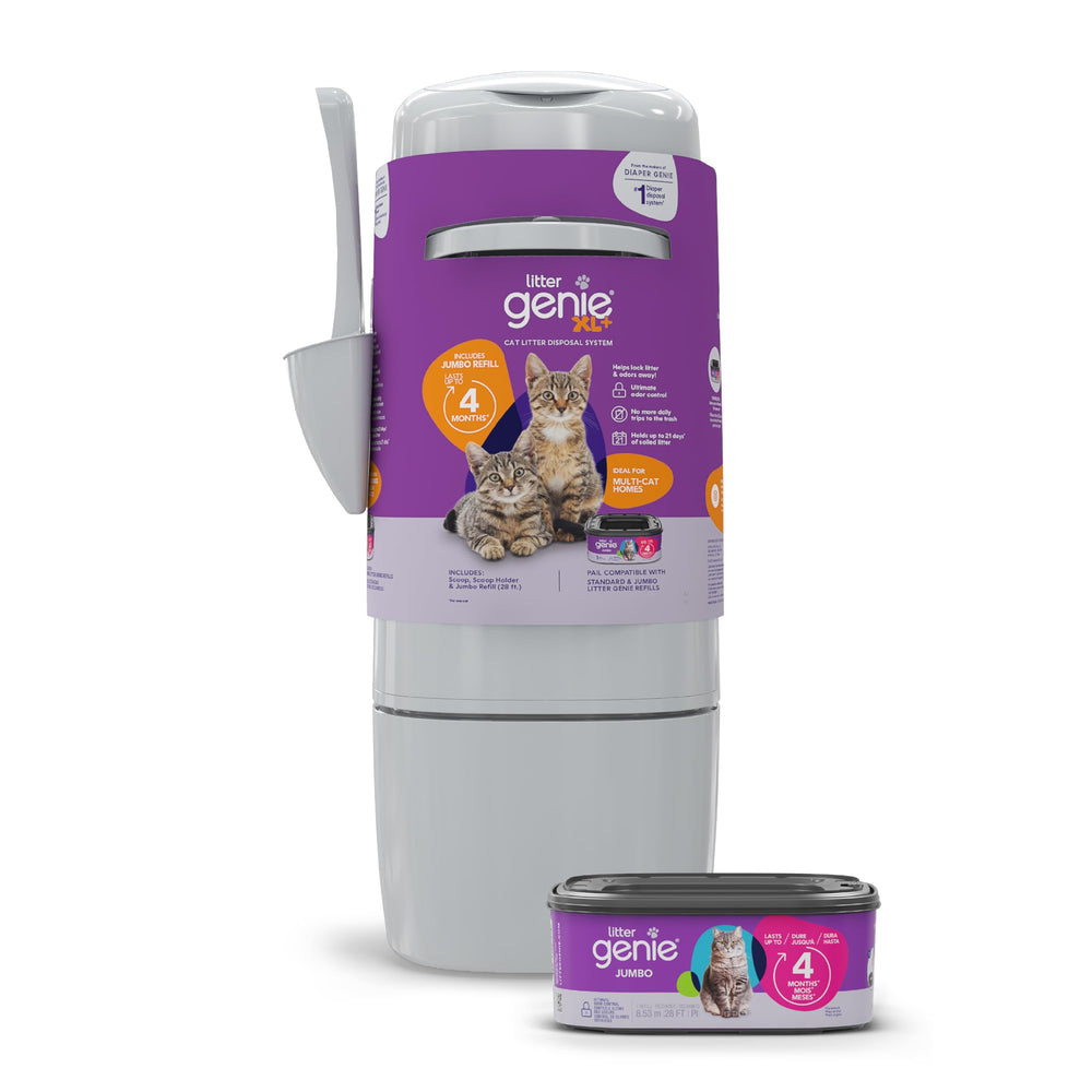 Litter Genie vista frontal mostrando diseño compacto y ahorro de espacio