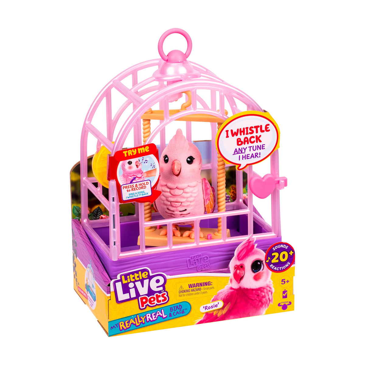 Little Live Pets Rosie frente en jaula mostrando diseño atractivo y portátil