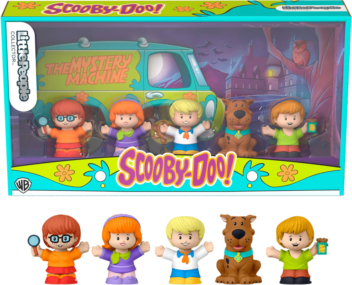 Little People COLLECTOR imagen frontal del paquete con ventana y Mystery Machine, ideal para exhibir
