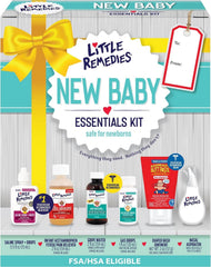 Little Remedies front packaging showing full 6-in-1 newborn kit and contents benefit: clear organization