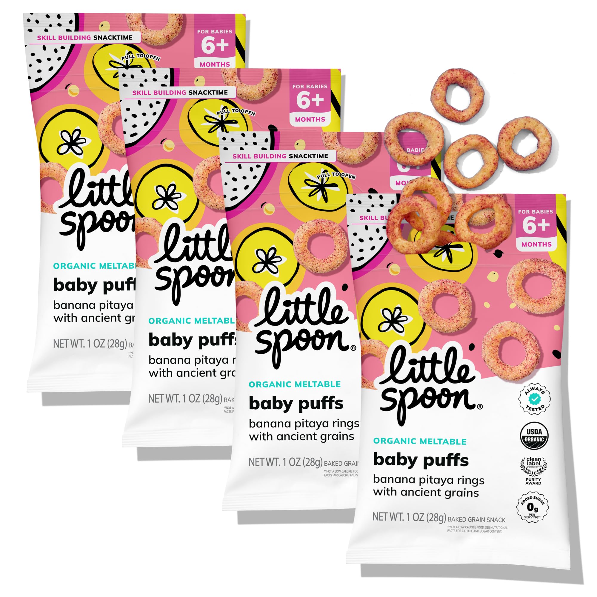Little Spoon frente del empaque mostrando paquete de 1 oz y beneficio práctico
