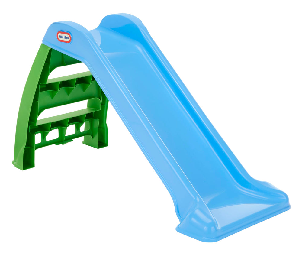 Little Tikes vista frontal del tobogán azul/verde, seguro y estable