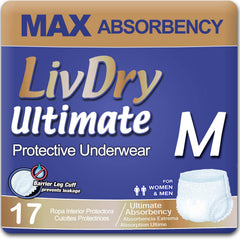 LivDry paquete frontal mostrando 17 unidades y beneficios de absorción