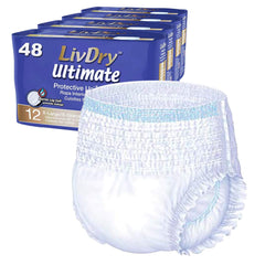 LivDry paquete frontal mostrando 48 unidades y diseño para máxima absorción