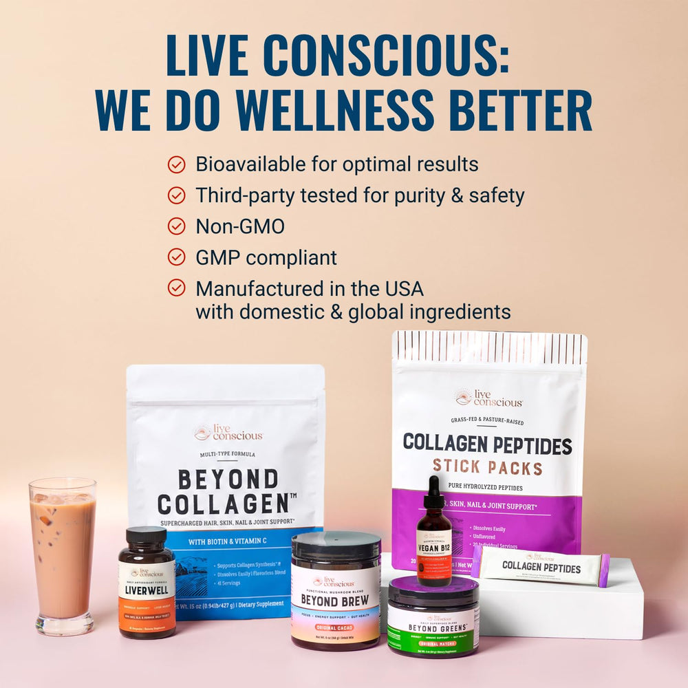 Live Conscious primer plano de la solución líquida pura y clara