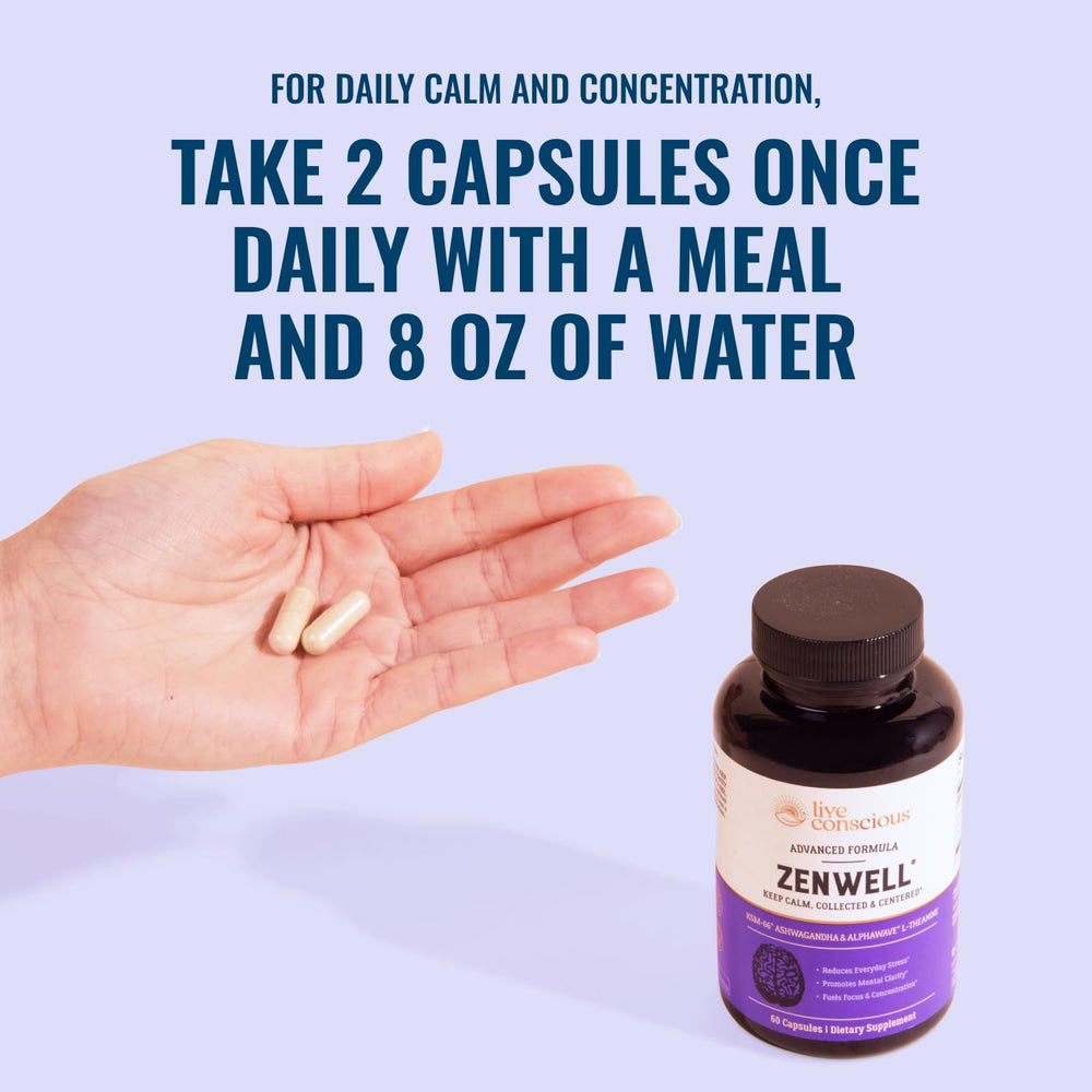 Live Conscious etiqueta nutricional de ZenWell mostrando ingredientes y transparencia