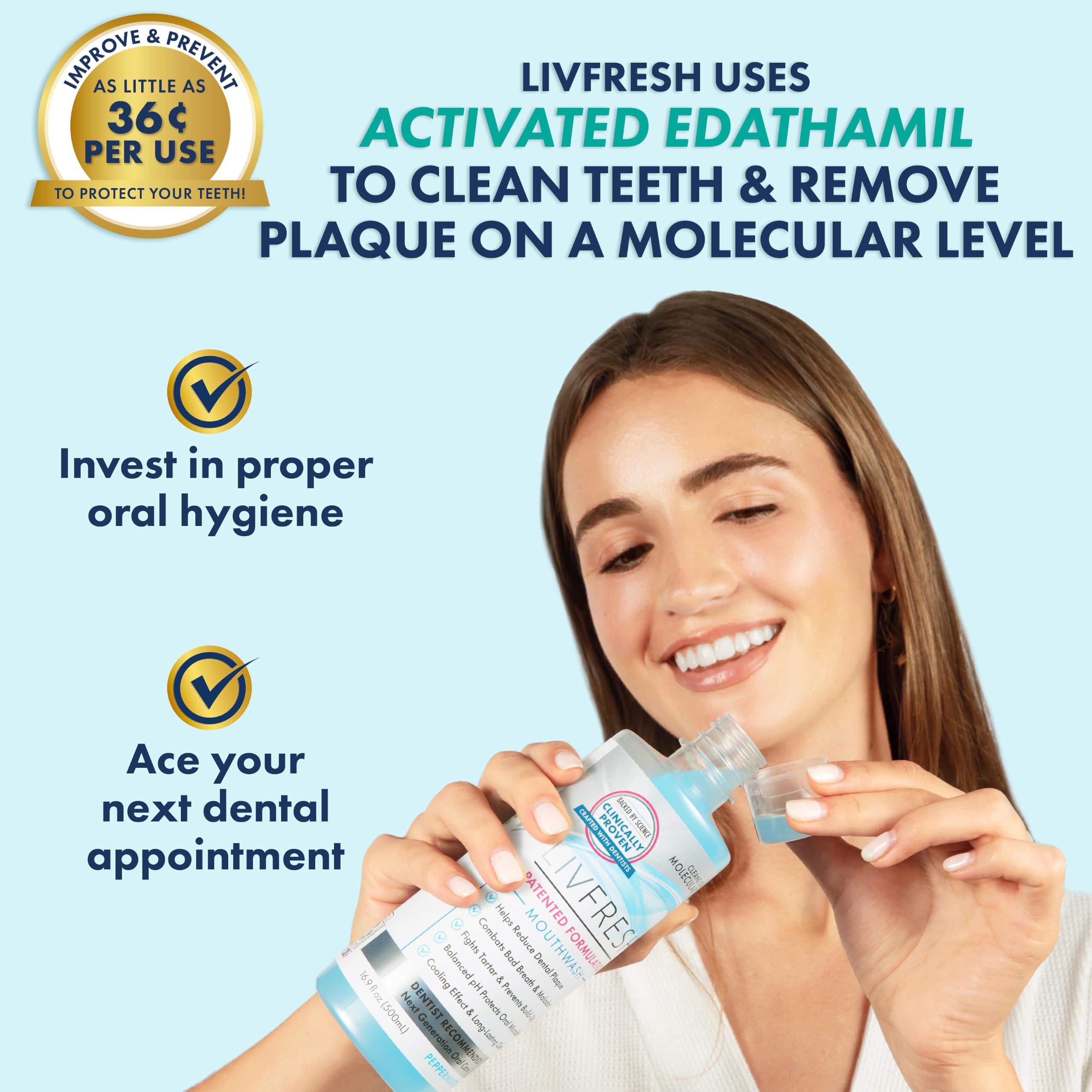 LIVFRESH sonrisa tras uso diario que muestra sensación de boca limpia