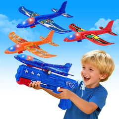 LJZJ paquete frontal mostrando aviones y lanzador, ideal para juego al aire libre