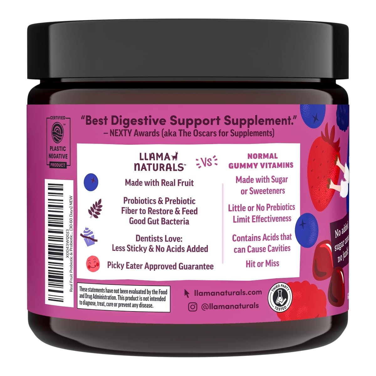 Llama Naturals ingredientes de fruta orgánica que aportan sabor natural