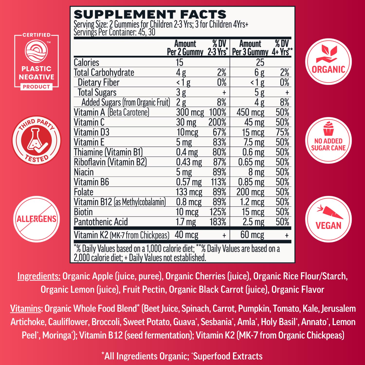 Llama Naturals frutas y verduras reales que ilustran ingredientes integrales