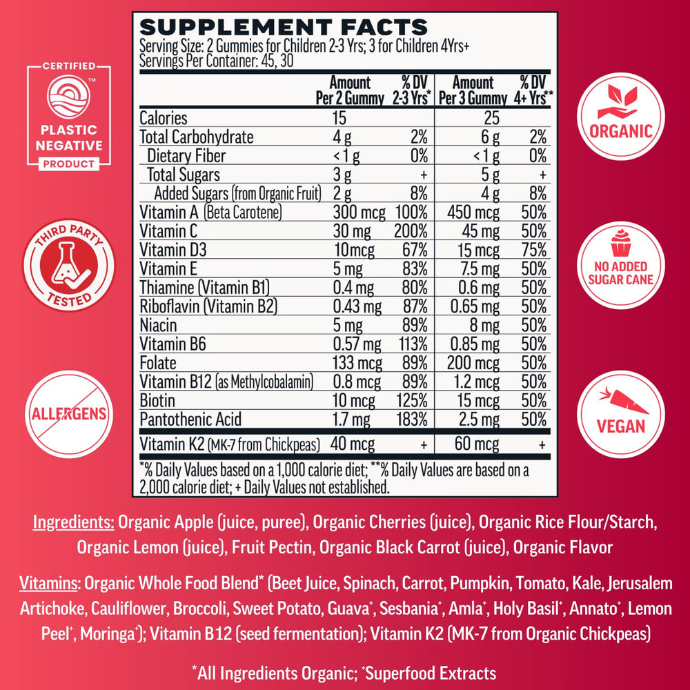 Llama Naturals frutas y verduras reales que ilustran ingredientes integrales