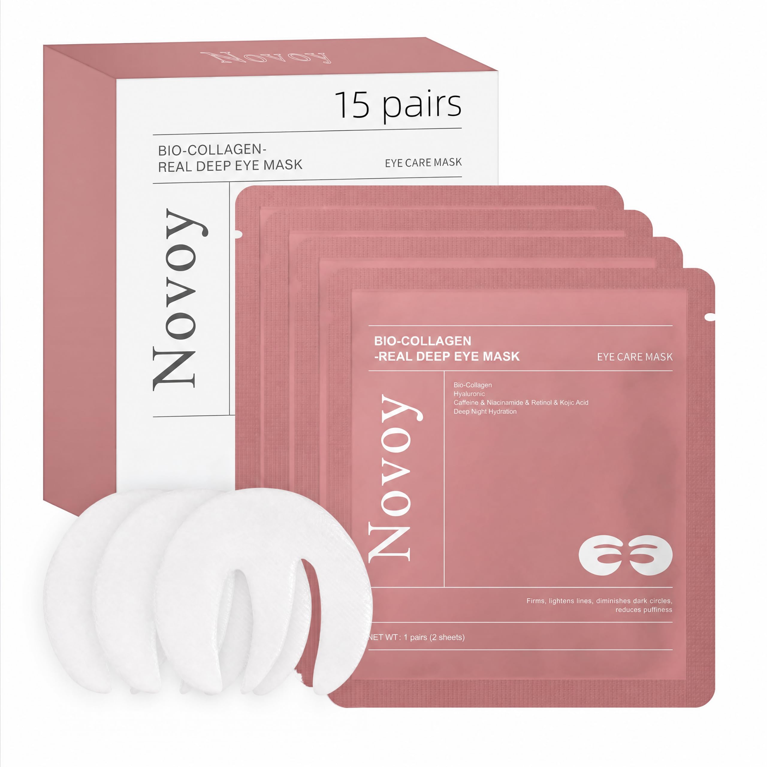 LLVYUO empaque frontal Novoy rosa mostrando 15 pares y beneficio práctico