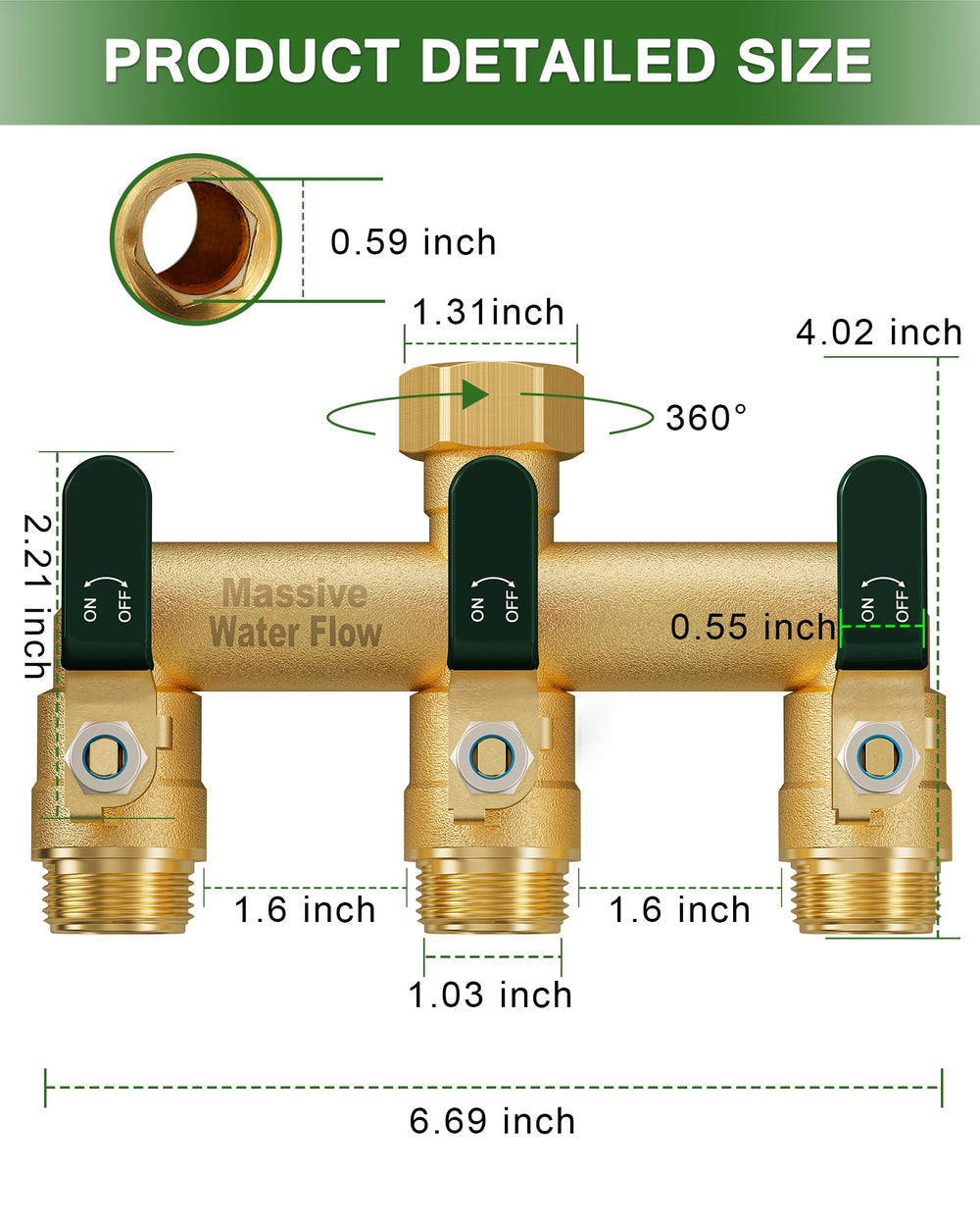 LNEZCDB close-up of ball valve assembly showing solid brass construction and reliable flow