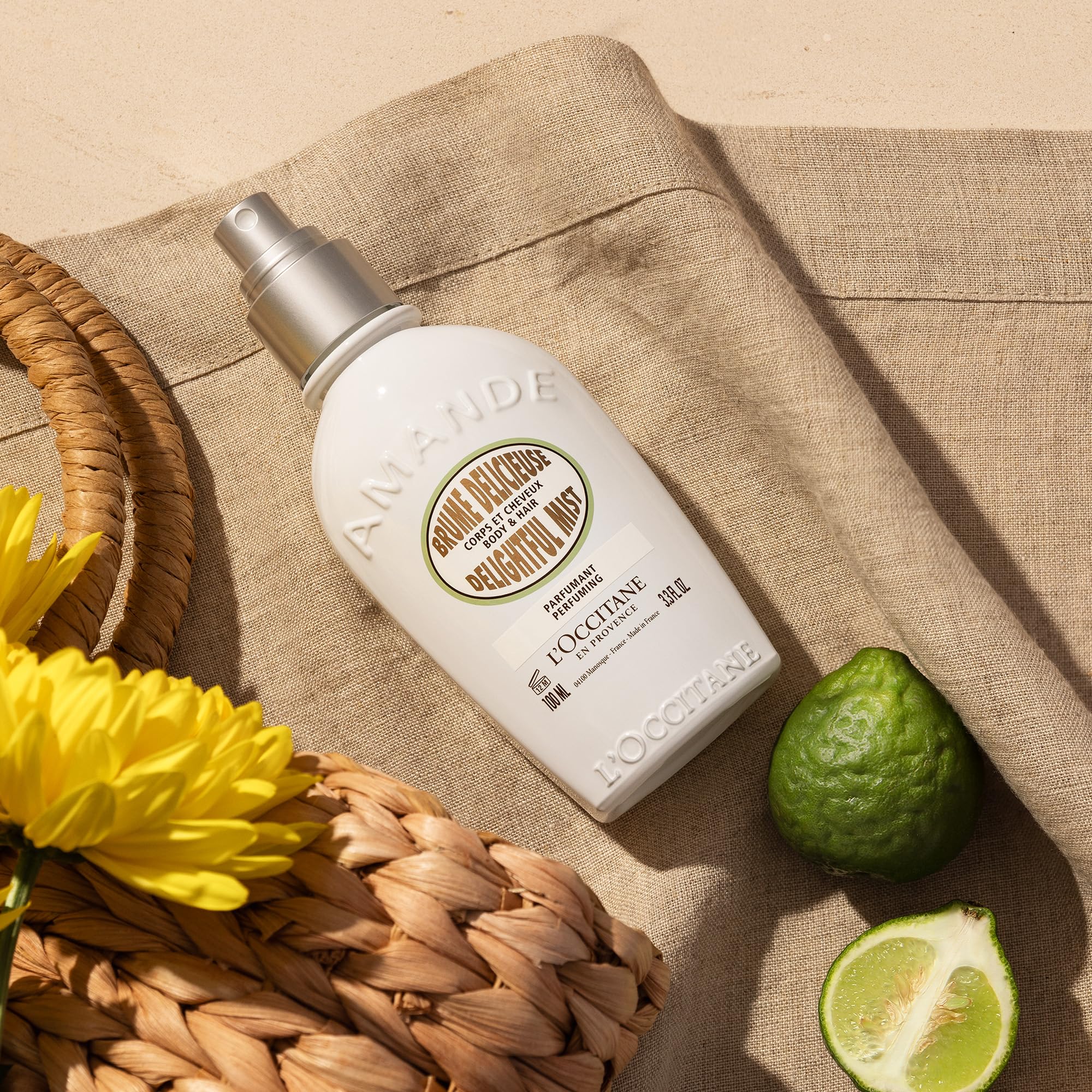 L'OCCITANE etiqueta mostrando ingredientes y aroma gourmand de almendra