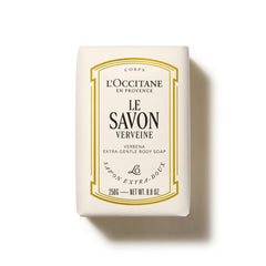 L'OCCITANE jabon verbena frontal mostrando pastilla y marca, limpieza suave