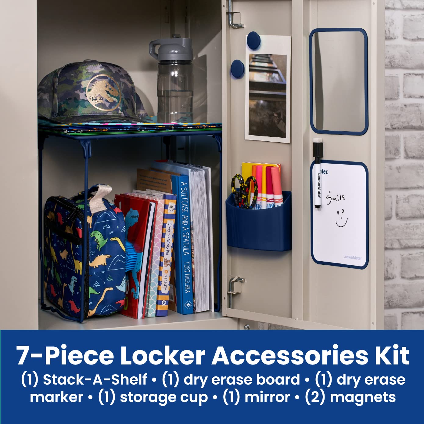 LockerMate estante alto de rejilla que maximiza espacio vertical dentro del casillero