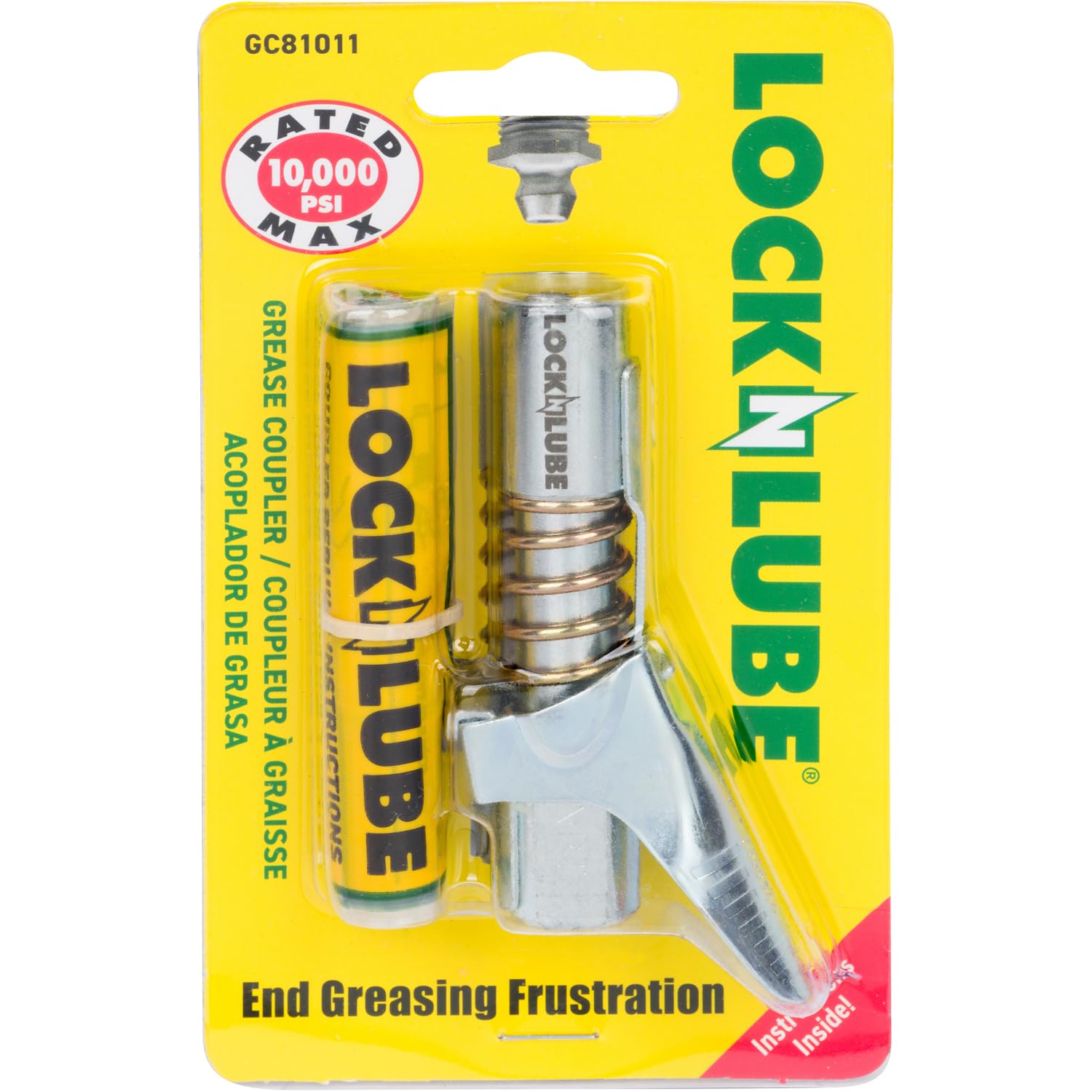 LockNLube vista frontal del acoplador con cierre seguro para trabajos rápidos