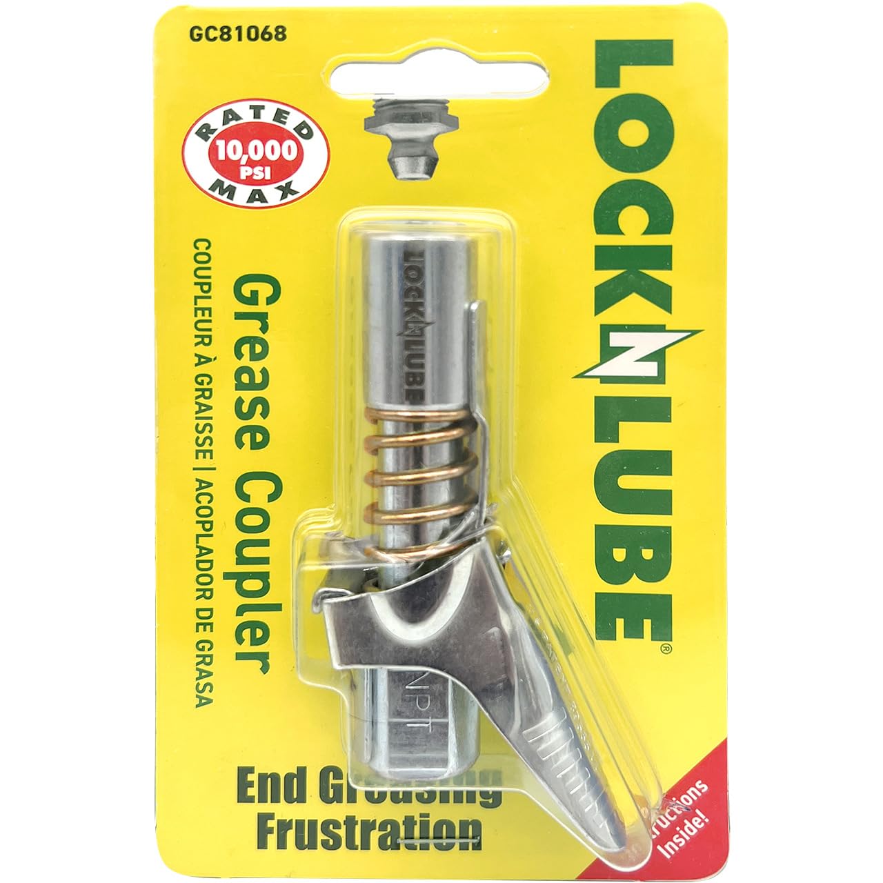 LockNLube front view of coupler showing compact profile for reliable use