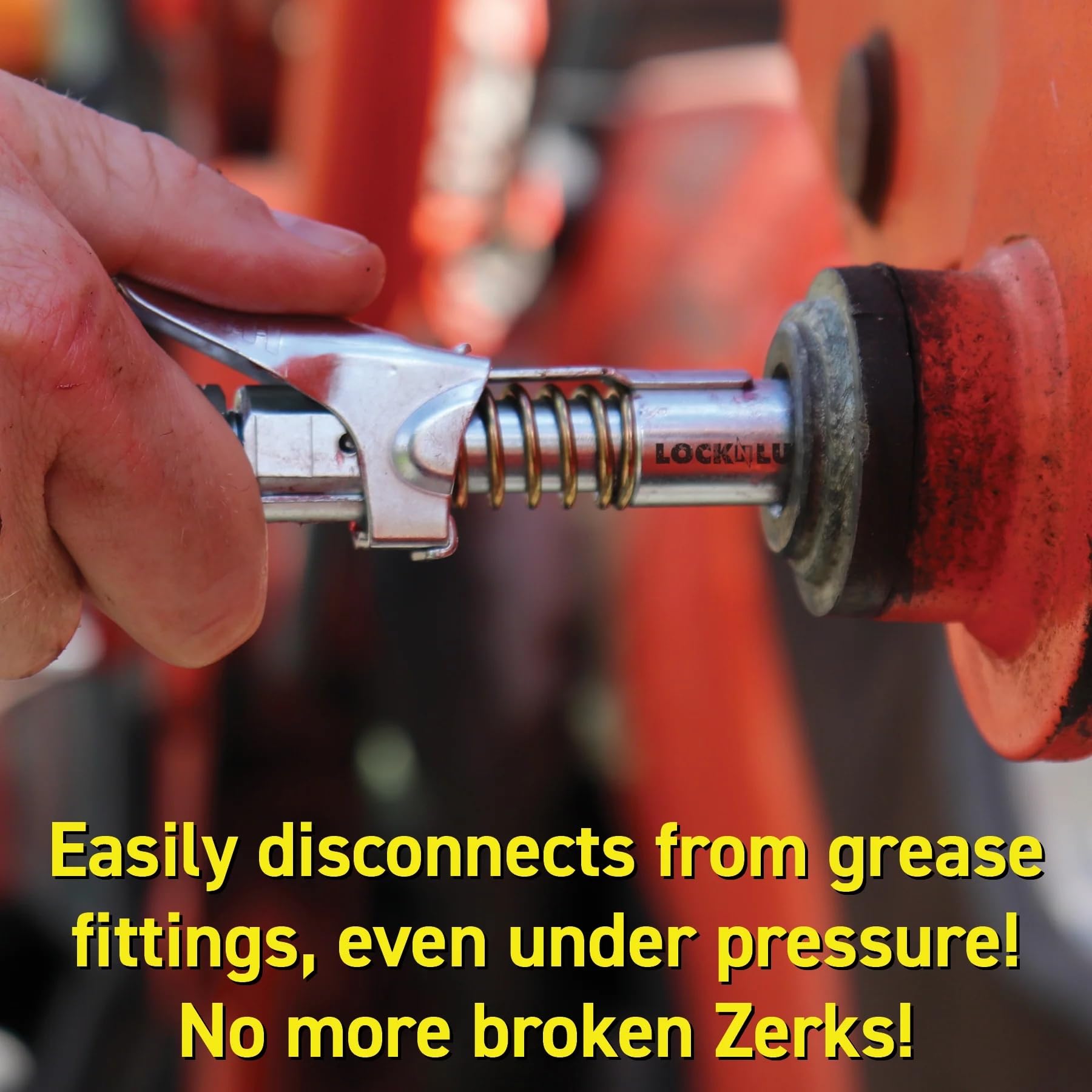 LockNLube held in hand to show size and ergonomic one-hand operation benefit