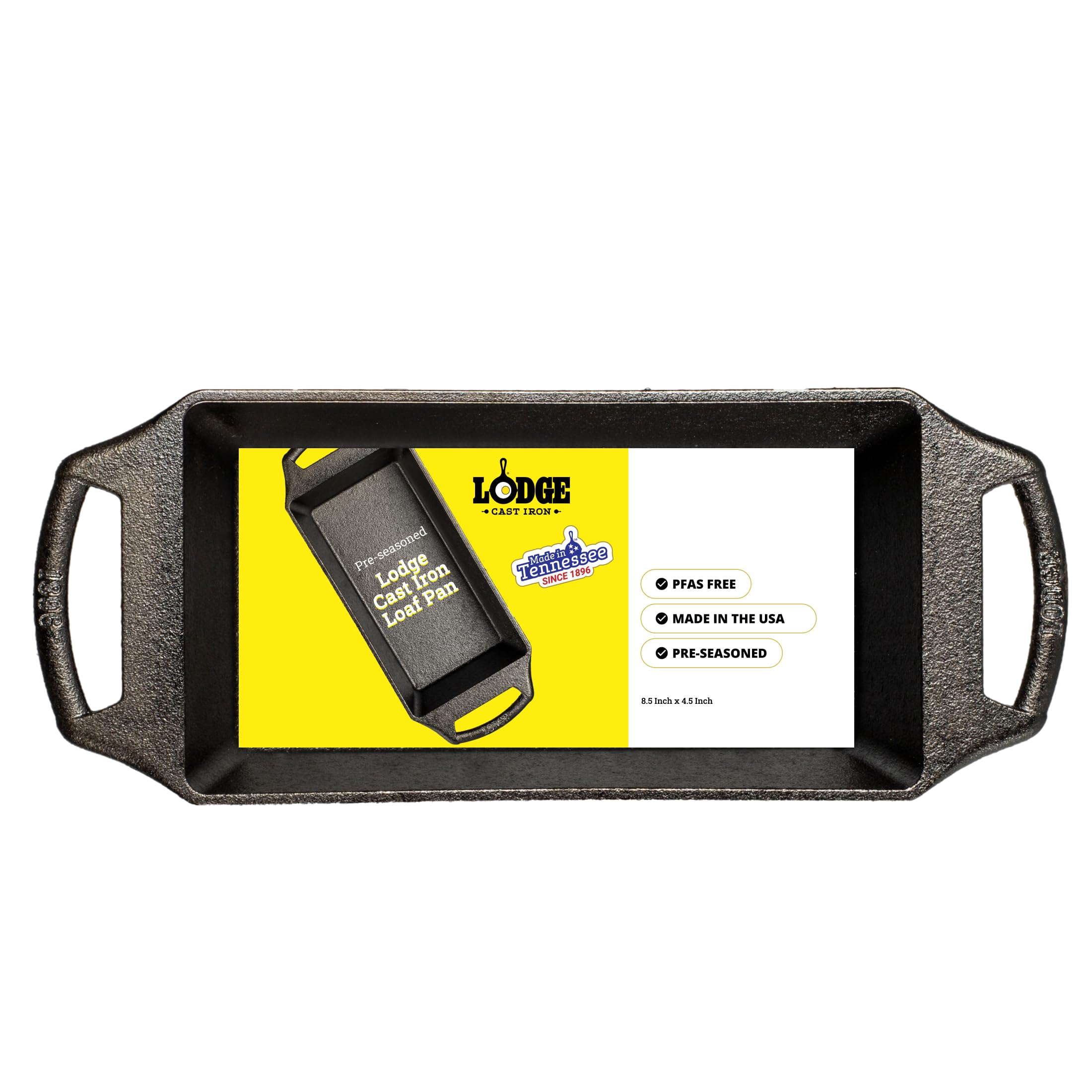 Lodge molde pan frontal mostrando acabado pre-sazonado y facilidad desmoldar