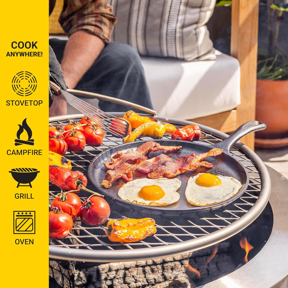 Lodge griddle edge and handle detail showing sturdy build and safe grip benefit