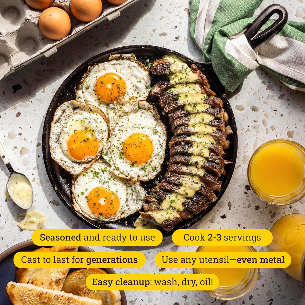 Lodge griddle on a charcoal grill illustrating outdoor versatility and reliable searing benefit