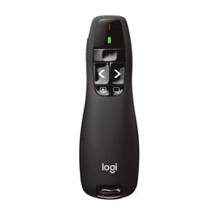 Logitech presentador frontal mostrando diseño ergonómico y control cómodo