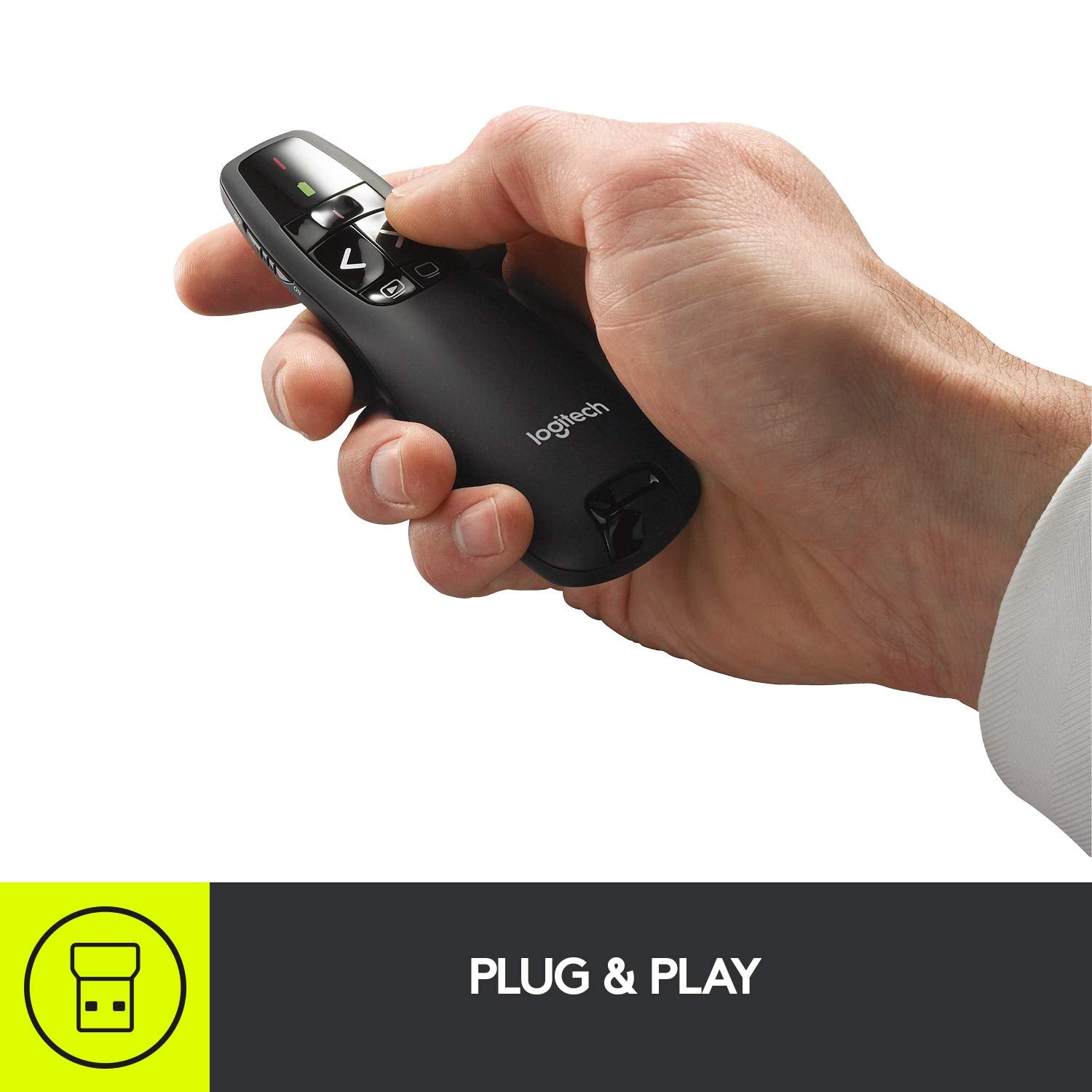 Logitech puntero láser rojo destacando punto clave con alta visibilidad