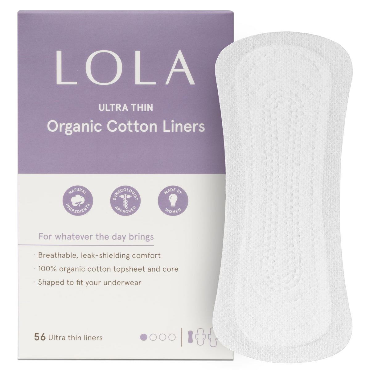 LOLA frente del empaque mostrando 56 unidades y beneficio conveniencia