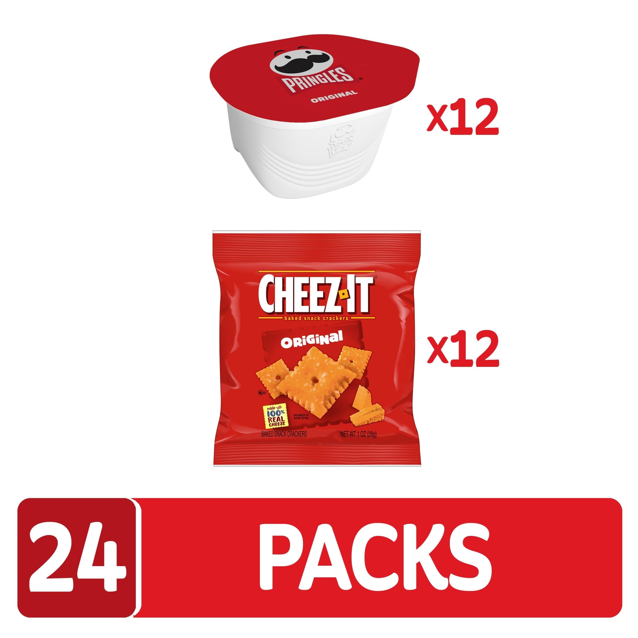 Lonchera con snacks Cheez-It y Pringles lista para el almuerzo escolar