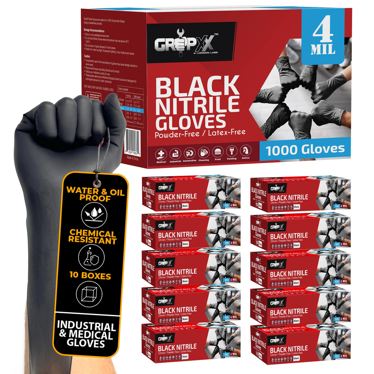 London Labs empaque frontal negro mostrando cantidad y talla