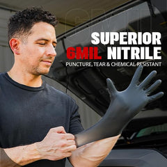 London Labs guantes nitrilo negro manos en uso, comodidad y sensibilidad