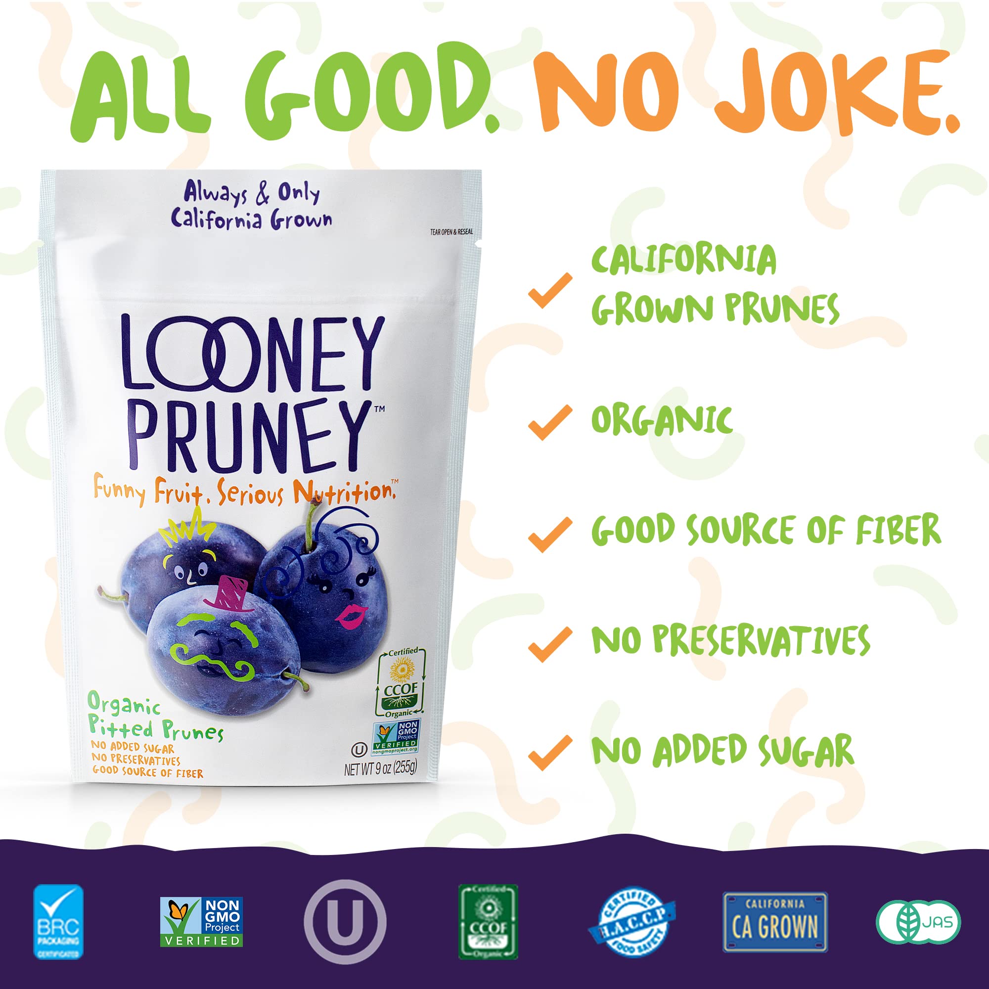 Looney Pruney textura cercana de ciruelas jugosas sin azúcares añadidos