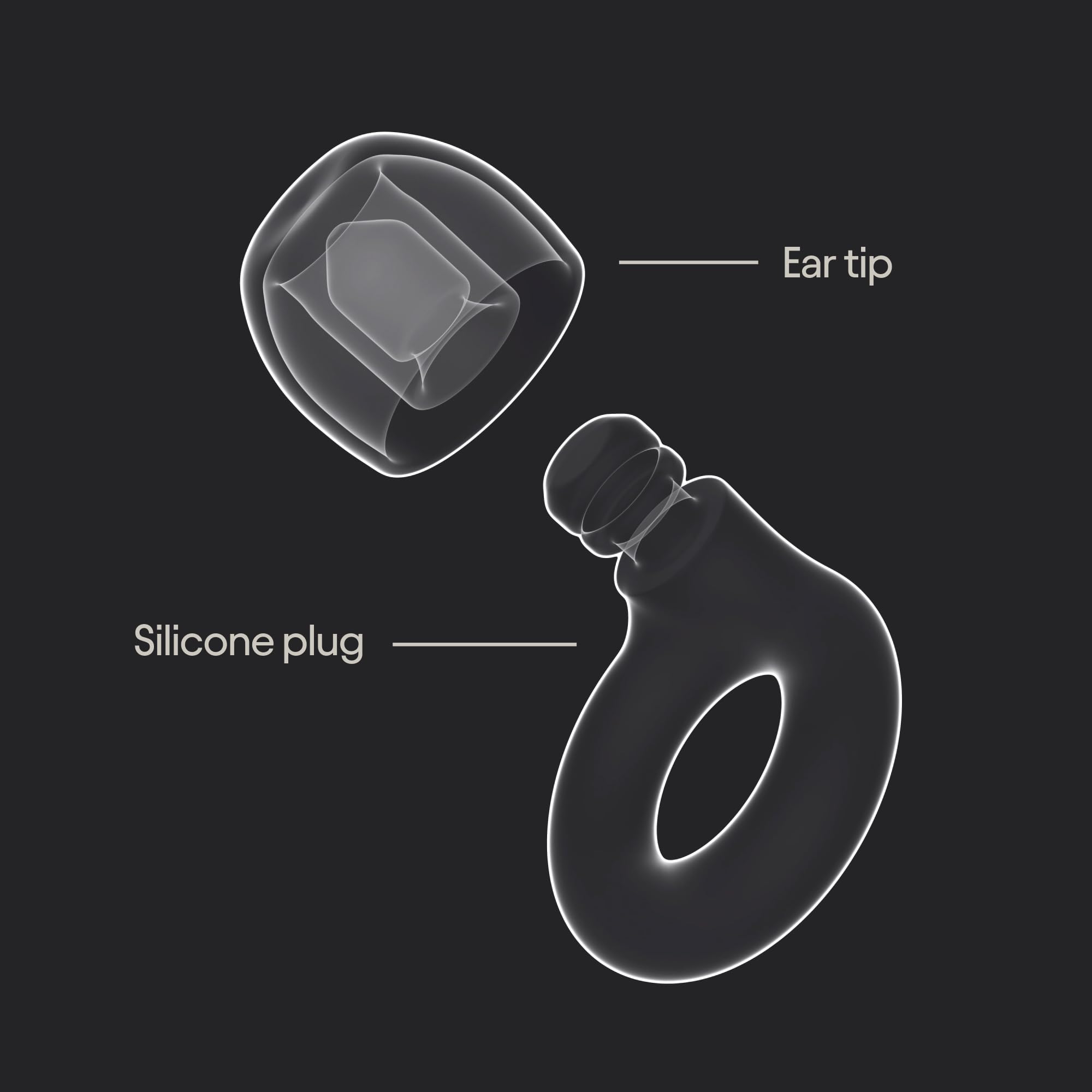 Loop Quiet 2 comparación de tamaño sobre la mano para escala clara