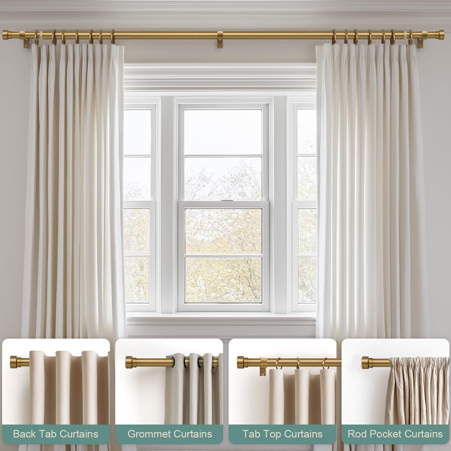 Lootkell varilla instalada con cortina en salón mejora la decoración