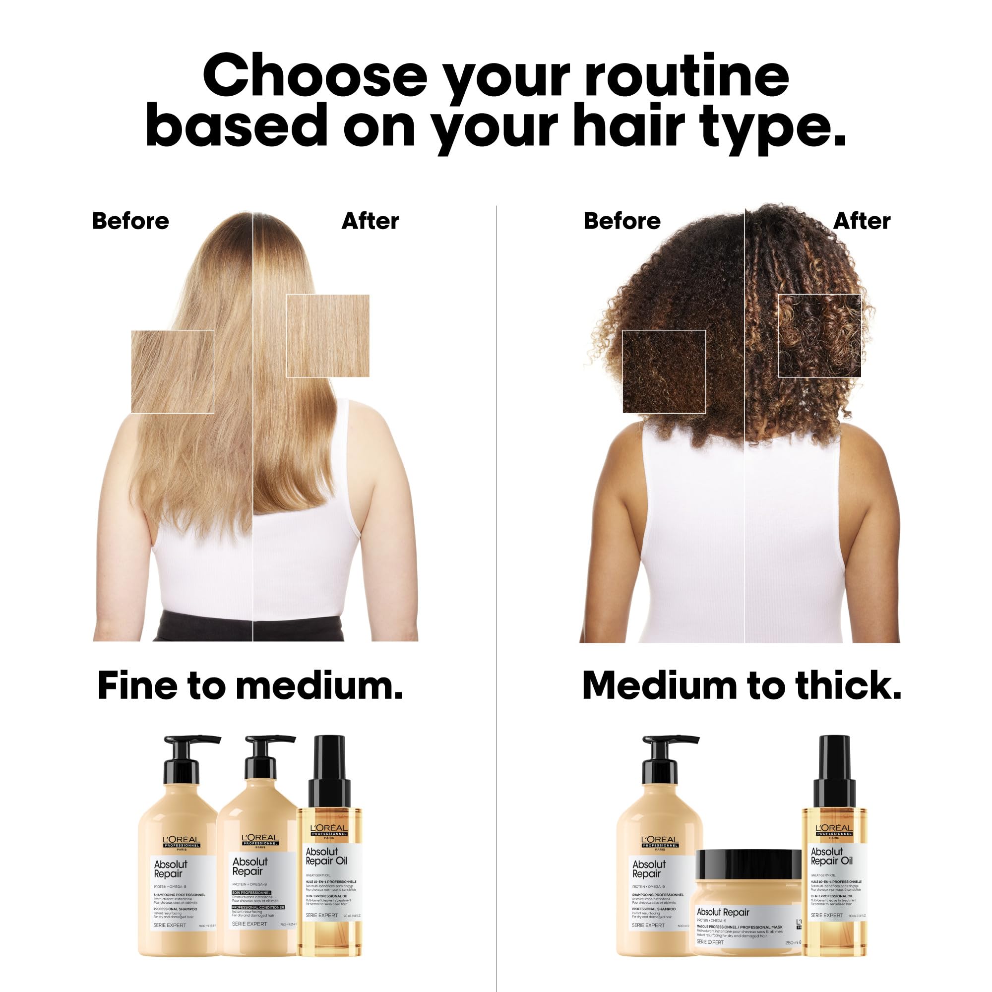 L'Oréal Professionnel Paris comparación antes y después, mejora de brillo y superficie del cabello