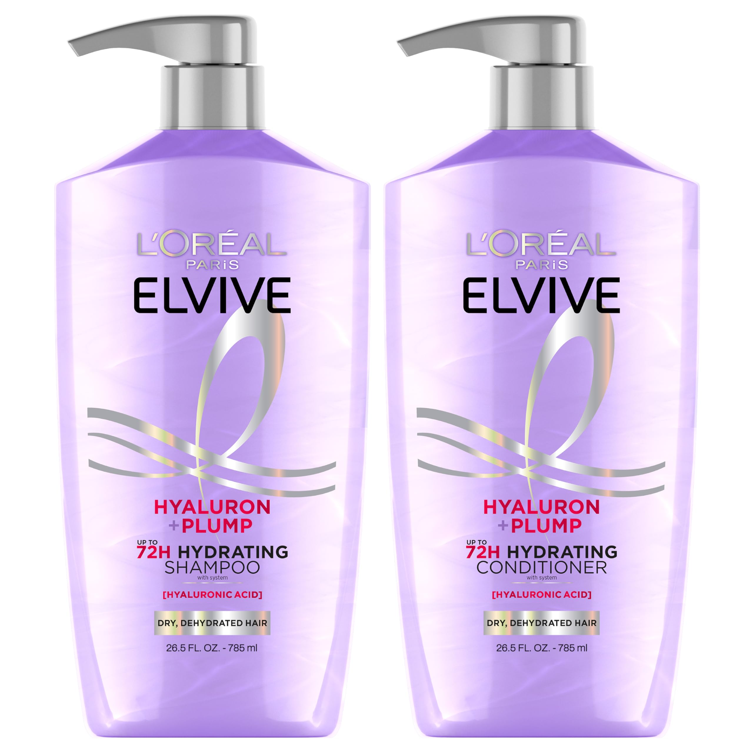 L'Oreal Paris set frontal mostrando champú y acondicionador para hidratación prolongada