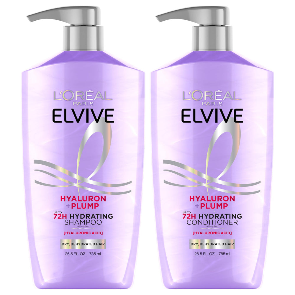 L'Oreal Paris set frontal mostrando champú y acondicionador para hidratación prolongada