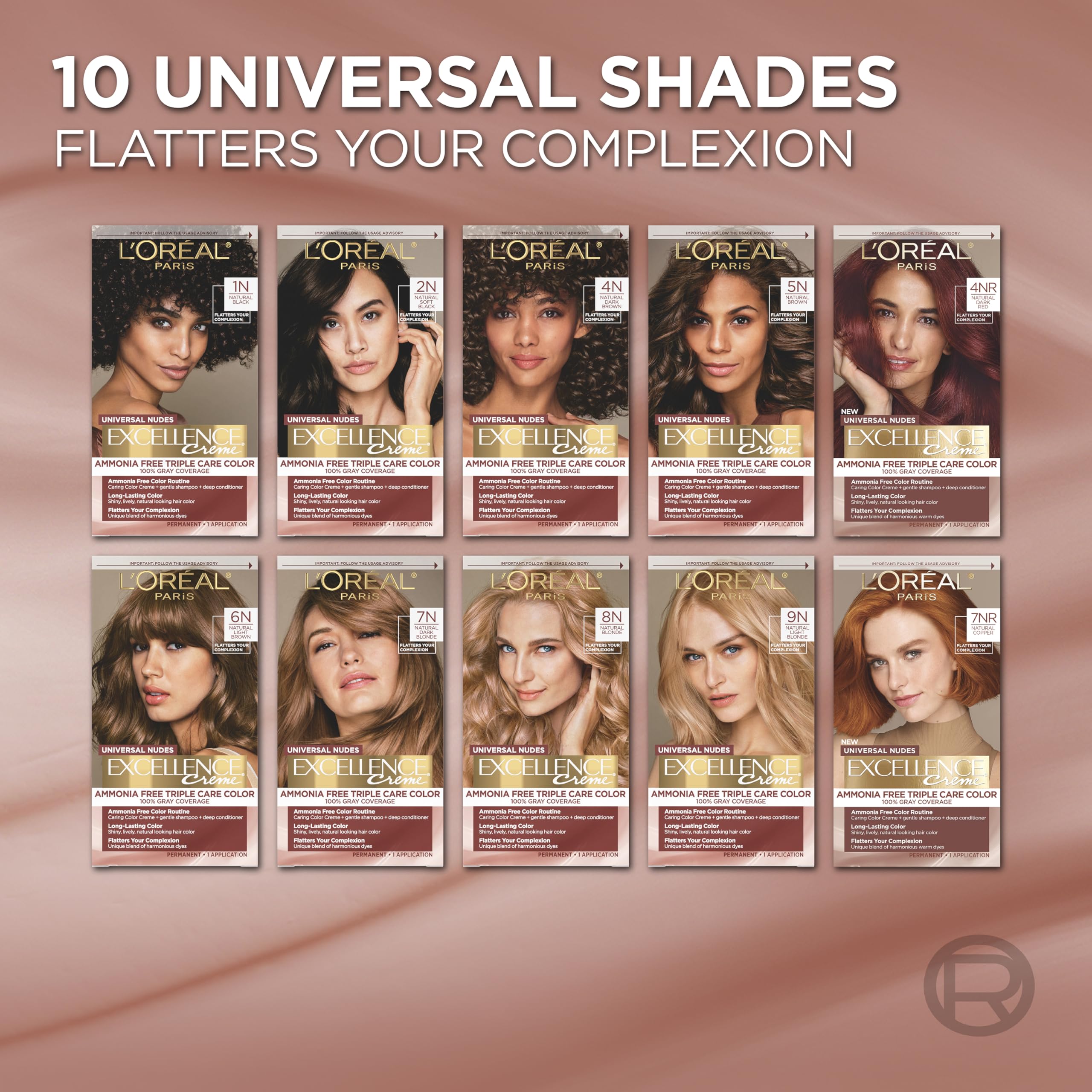 L'Oreal Paris comparativa de mechón antes y después mostrando el tono 5N Marrón Natural, diferencia visible
