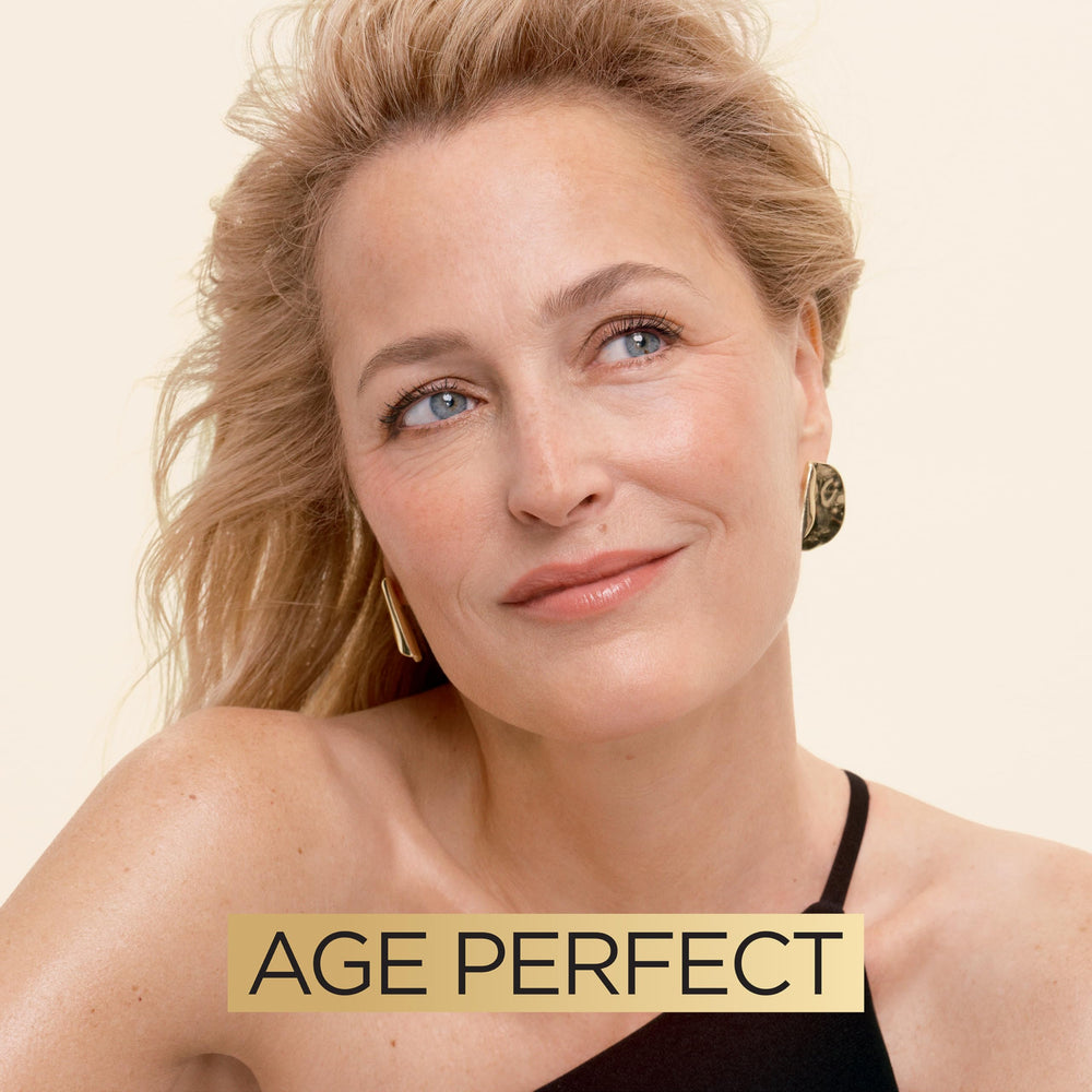 L'Oreal Paris Age Perfect detalle de etiqueta con péptidos y niacinamida destacados