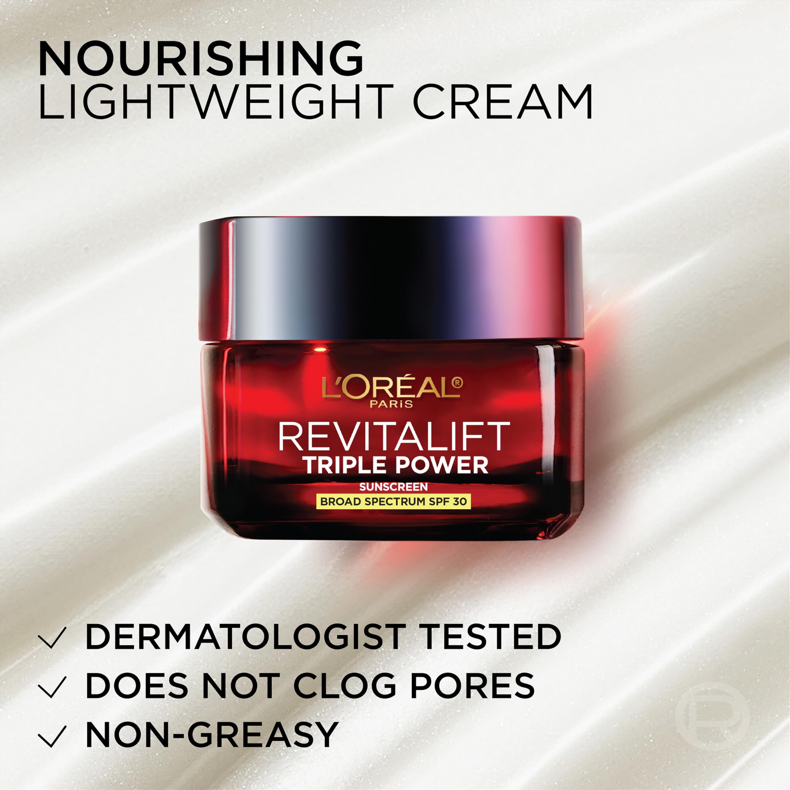 L'Oreal Paris embalaje lateral con diseño de marca y detalles del SPF