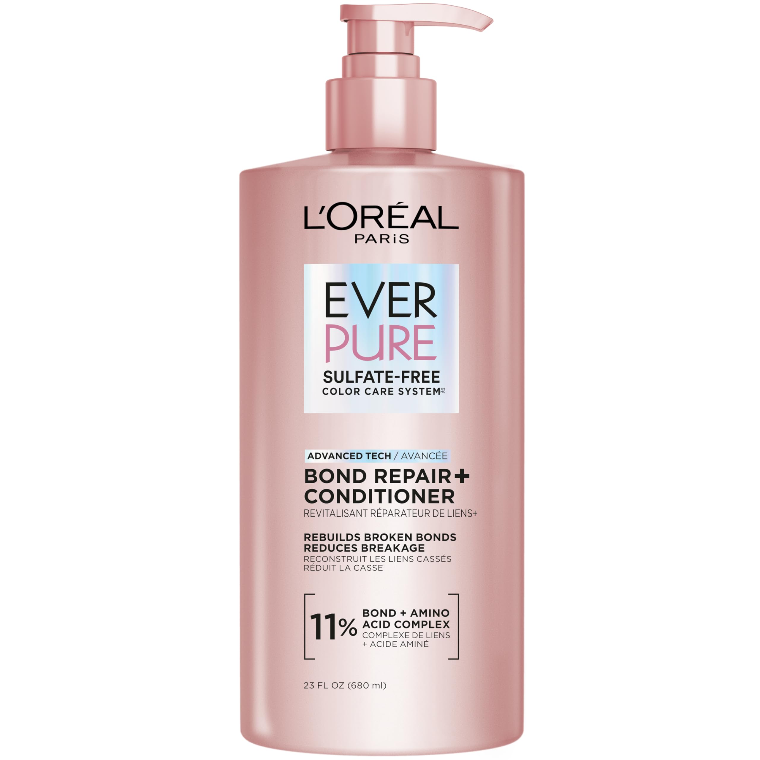L'Oreal Paris frontal del envase Bond Repair acondicionador mostrando diseño y beneficio