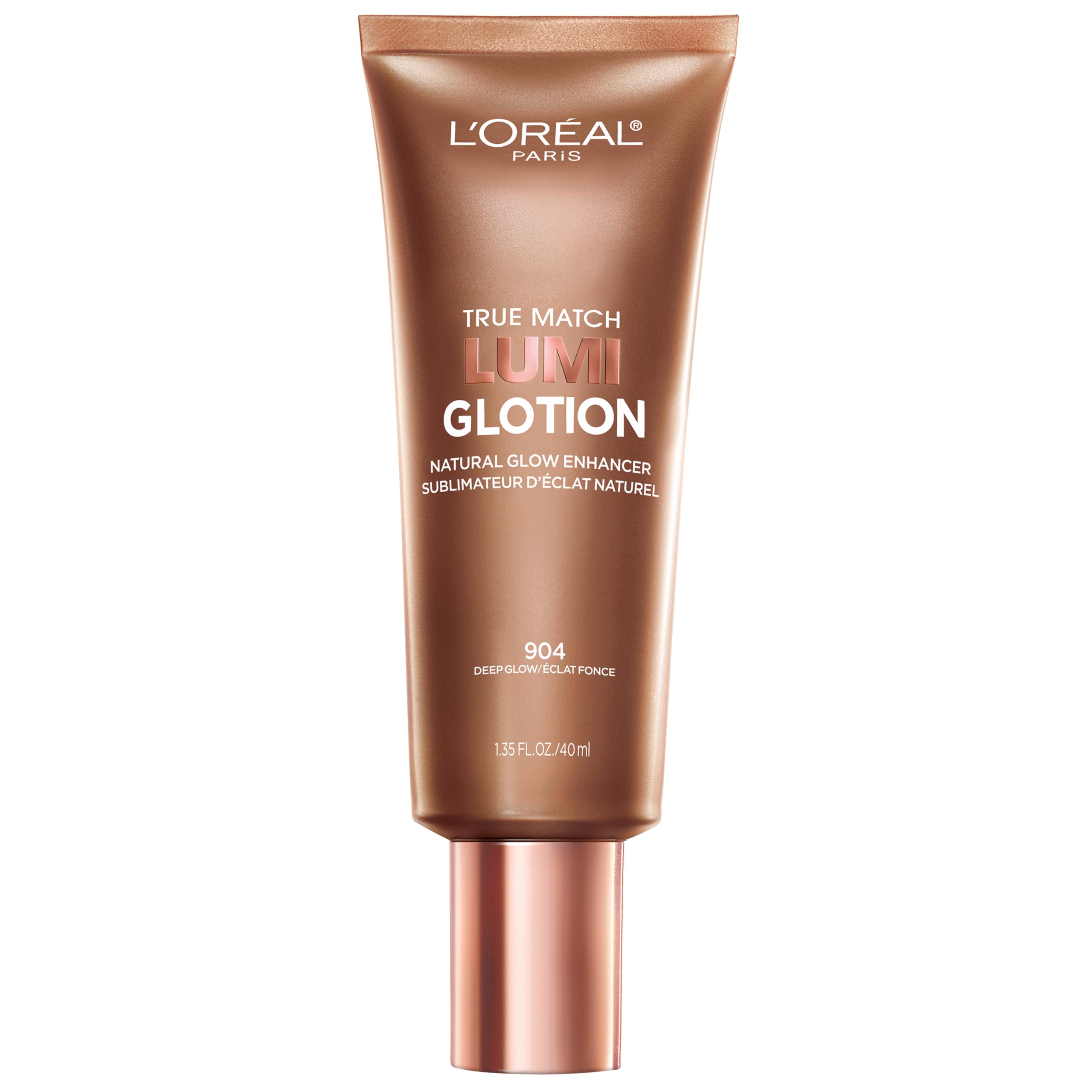 L'Oreal Paris envase frontal Lumi Glotion mostrando presentación y brillo instantáneo